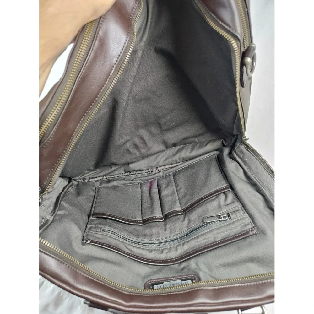 Tumi T-Tech Brown Leather Briefcase Laptop Bag Messenger Missing Buckle READ!!